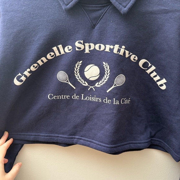 Bershka Navy Cropped Tennis Graphic Sweatshirt with Cream Print - Picture 4 of 11